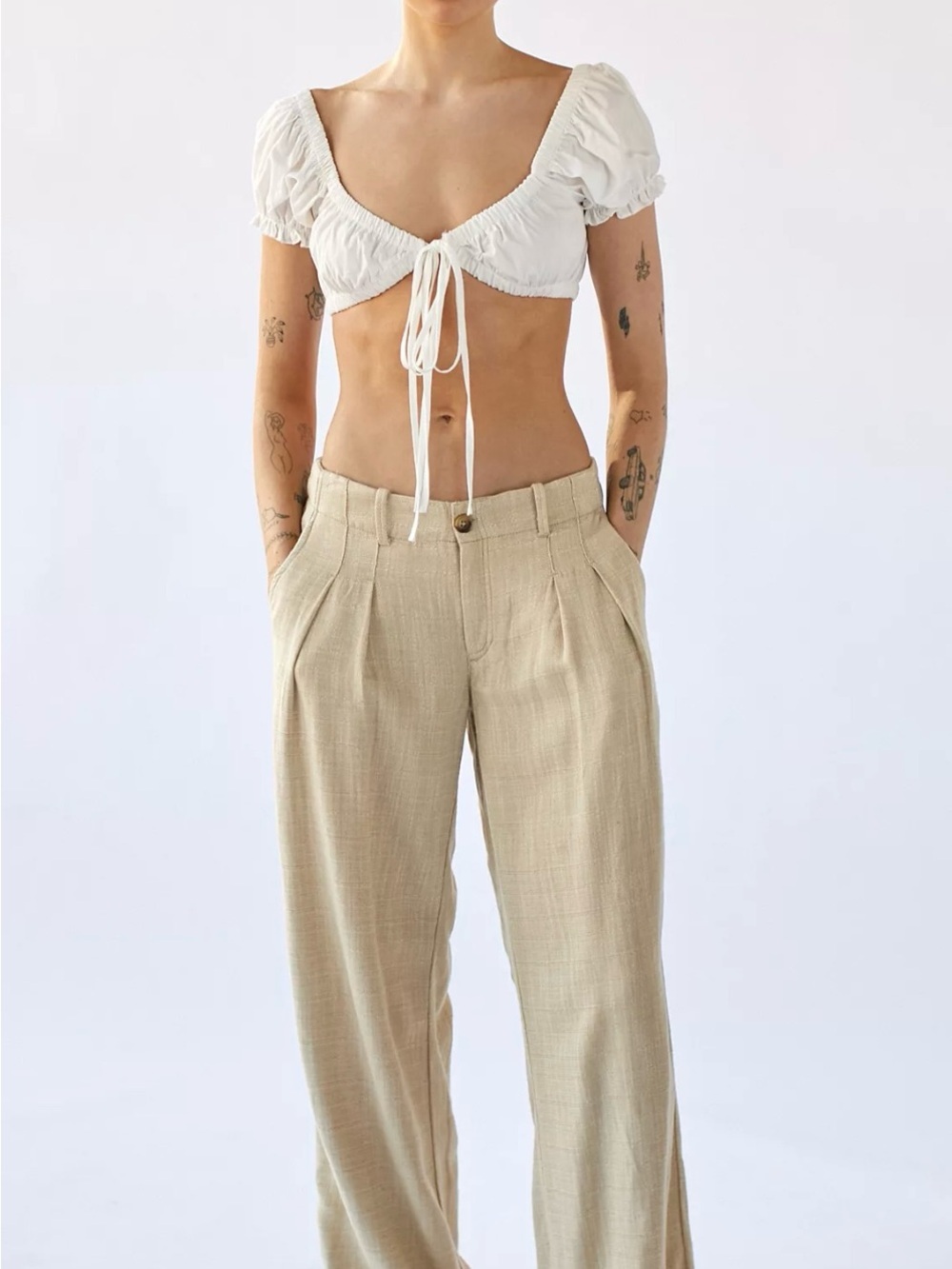 Urban Outfitters Martina Linen Low Rise Trouser Wide Leg Pants Career Resort